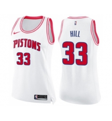 Womens Detroit Pistons #33 Grant Hill Swingman White Pink Fashion Basketball Jersey