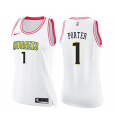 Womens Denver Nuggets #1 Michael Porter Swingman White Pink Fashion Basketball Jersey
