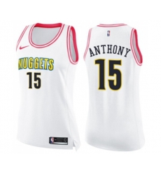 Womens Denver Nuggets #15 Carmelo Anthony Swingman White Pink Fashion Basketball Jersey