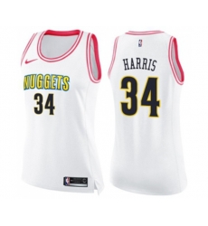 Womens Denver Nuggets #34 Devin Harris Swingman White Pink Fashion Basketball Jersey