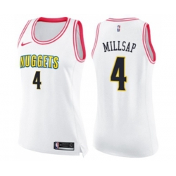 Womens Denver Nuggets #4 Paul Millsap Swingman White Pink Fashion Basketball Jersey