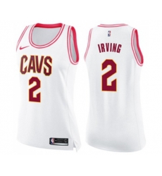 Womens Cleveland Cavaliers #2 Kyrie Irving Swingman White Pink Fashion Basketball Jersey