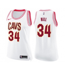 Womens Cleveland Cavaliers #34 Tyrone Hill Swingman White Pink Fashion Basketball Jersey