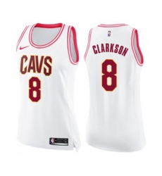 Womens Cleveland Cavaliers #8 Jordan Clarkson Swingman White Pink Fashion Basketball Jersey