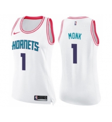 Womens Charlotte Hornets #1 Malik Monk Swingman White Pink Fashion Basketball Jersey