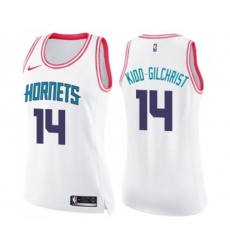 Womens Charlotte Hornets #14 Michael Kidd-Gilchrist Swingman White Pink Fashion Basketball Jersey