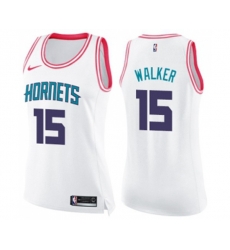 Womens Charlotte Hornets #15 Kemba Walker Swingman White Pink Fashion Basketball Jersey