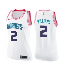Womens Charlotte Hornets #2 Marvin Williams Swingman White Pink Fashion Basketball Jersey