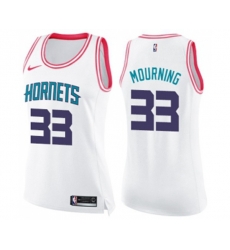 Womens Charlotte Hornets #33 Alonzo Mourning Swingman White Pink Fashion Basketball Jersey