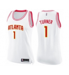 Womens Atlanta Hawks #1 Evan Turner Swingman White Pink Fashion Basketball Jersey