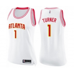 Womens Atlanta Hawks #1 Evan Turner Swingman White Pink Fashion Basketball Jersey