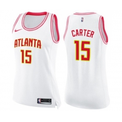 Womens Atlanta Hawks #15 Vince Carter Swingman White Pink Fashion Basketball Jersey