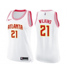 Womens Atlanta Hawks #21 Dominique Wilkins Swingman White Pink Fashion Basketball Jersey