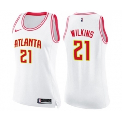 Womens Atlanta Hawks #21 Dominique Wilkins Swingman White Pink Fashion Basketball Jersey