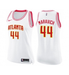 Womens Atlanta Hawks #44 Pete Maravich Swingman White Pink Fashion Basketball Jersey