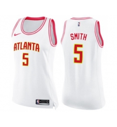 Womens Atlanta Hawks #5 Josh Smith Swingman White Pink Fashion Basketball Jersey