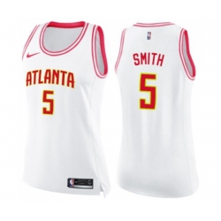 Womens Atlanta Hawks #5 Josh Smith Swingman White Pink Fashion Basketball Jersey