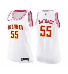 Womens Atlanta Hawks #55 Dikembe Mutombo Swingman White Pink Fashion Basketball Jersey