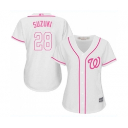 Womens Washington Nationals #28 Kurt Suzuki Replica White Fashion Cool Base Baseball Jersey