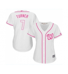 Womens Washington Nationals #7 Trea Turner Replica White Fashion Cool Base Baseball Jersey