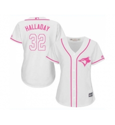 Womens Toronto Blue Jays #32 Roy Halladay Authentic White Fashion Cool Base Baseball Jersey