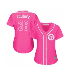 Womens Texas Rangers #36 Edinson Volquez Authentic Pink Fashion Cool Base Baseball Jersey