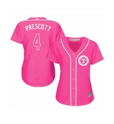 Womens Texas Rangers #4 Dak Prescott Authentic Pink Fashion Cool Base Baseball Jersey