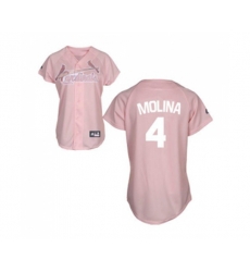 Womens St. Louis Cardinals #4 Yadier Molina Replica Pink Fashion Baseball Jersey