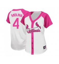 Womens St. Louis Cardinals #4 Yadier Molina Replica White Pink Splash Fashion Baseball Jersey