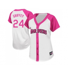 Womens Seattle Mariners #24 Ken Griffey Authentic White Pink Splash Fashion Baseball Jersey