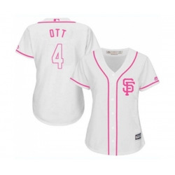 Womens San Francisco Giants #4 Mel Ott Authentic White Fashion Cool Base Baseball Jersey