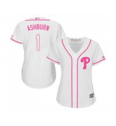 Womens Philadelphia Phillies #1 Richie Ashburn Authentic White Fashion Cool Base Baseball Jersey