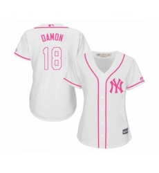 Womens New York Yankees #18 Johnny Damon Authentic White Fashion Cool Base Baseball Jersey