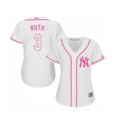 Womens New York Yankees #3 Babe Ruth Authentic White Fashion Cool Base Baseball Jersey