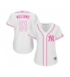 Womens New York Yankees #51 Bernie Williams Authentic White Fashion Cool Base Baseball Jersey