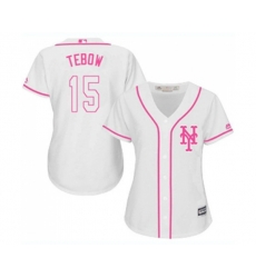 Womens New York Mets #15 Tim Tebow Authentic White Fashion Cool Base Baseball Jersey