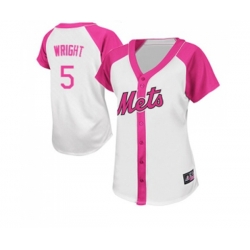 Womens New York Mets #5 David Wright Replica White Pink Splash Fashion Baseball Jersey