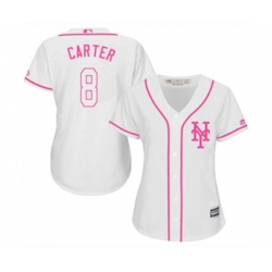 Womens New York Mets #8 Gary Carter Authentic White Fashion Cool Base Baseball Jersey