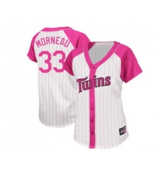 Womens Minnesota Twins #33 Justin Morneau Replica White Pink Splash Fashion Baseball Jersey