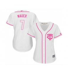 Womens Minnesota Twins #7 Joe Mauer Replica White Fashion Cool Base Baseball Jersey