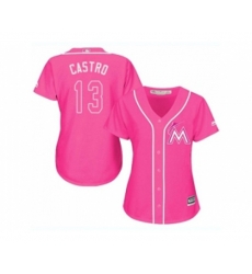 Womens Miami Marlins #13 Starlin Castro Pink Fashion Stitched MLB Jersey