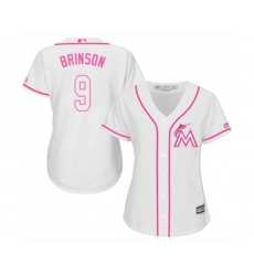 Womens Miami Marlins #9 Lewis Brinson Replica White Fashion Cool Base Baseball Jersey