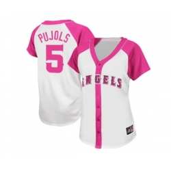 Womens Los Angeles Angels of Anaheim #5 Albert Pujols Replica White Pink Splash Fashion Baseball Jersey