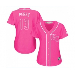 Womens Kansas City Royals #13 Salvador Perez Authentic Pink Fashion Cool Base Baseball Jersey