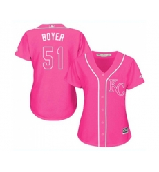 Womens Kansas City Royals #51 Blaine Boyer Authentic Pink Fashion Cool Base Baseball Jersey