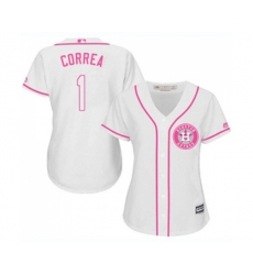 Womens Houston Astros #1 Carlos Correa Authentic White Fashion Cool Base Baseball Jersey