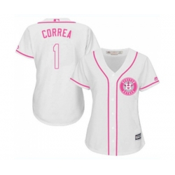 Womens Houston Astros #1 Carlos Correa Authentic White Fashion Cool Base Baseball Jersey
