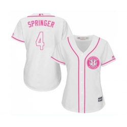 Womens Houston Astros #4 George Springer Authentic White Fashion Cool Base Baseball Jersey