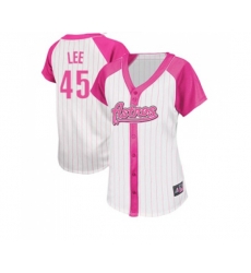 Womens Houston Astros #45 Carlos Lee Authentic White Pink Splash Fashion Baseball Jersey
