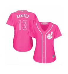 Womens Cleveland Indians #13 Hanley Ramirez Authentic Pink Fashion Cool Base Baseball Jersey